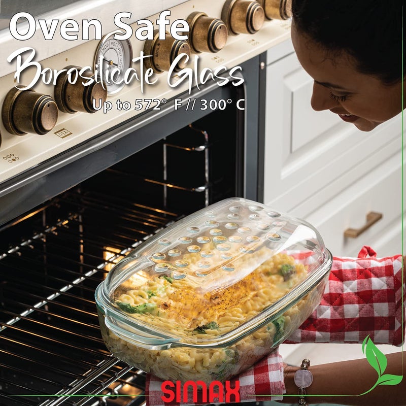 Simax Clear Glass Rectangle Roaster Pan With Lid, Raised Ridges for Fat Free Cooking, Durable Borosilicate Glass, Microwave and Dishwasher Safe, Made in Europe, 3 Qt Oblong Baking Dish - Image 3